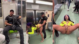 CDMX Luna Bella hace trio porno en el metro con un policia