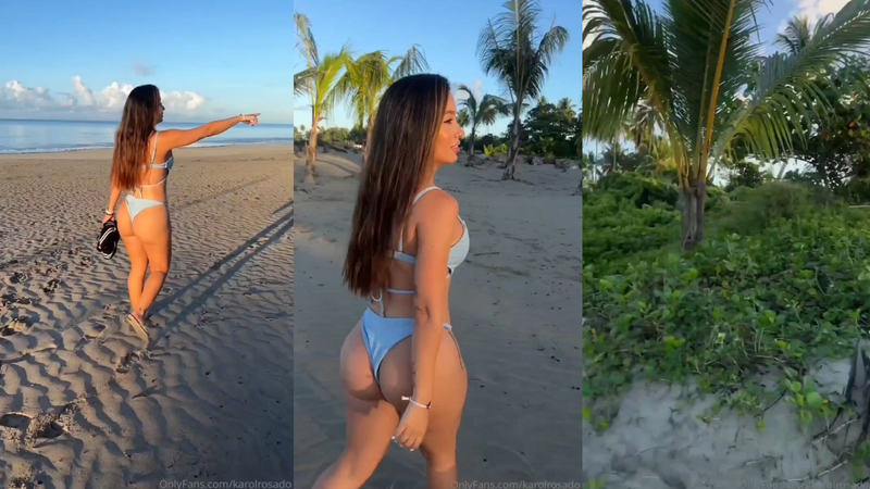 Karol rosado en bikini en la playa mostrando su culo grande
