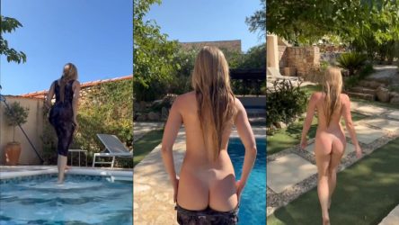 Caroline zalog desnuda en la piscina